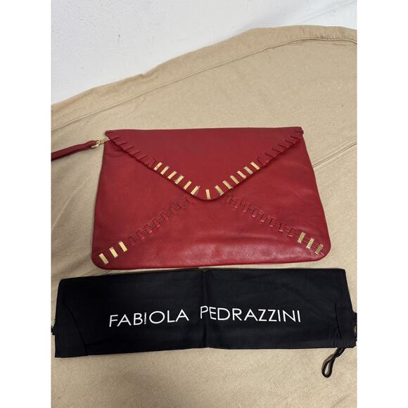 Fabiola Pedrazzini Clutch Wristlet Womens One Size Red Leather Envelope Studded - Picture 1 of 10